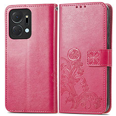 Leather Case Stands Flip Flowers Cover Holder for Huawei Honor X7a Hot Pink