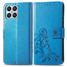 Leather Case Stands Flip Flowers Cover Holder for Huawei Honor X8 4G Blue