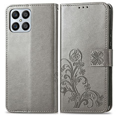 Leather Case Stands Flip Flowers Cover Holder for Huawei Honor X8 4G Gray