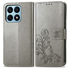 Leather Case Stands Flip Flowers Cover Holder for Huawei Honor X8a 4G Gray