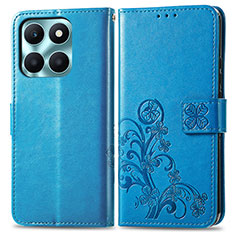Leather Case Stands Flip Flowers Cover Holder for Huawei Honor X8b Blue