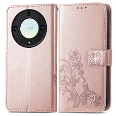 Leather Case Stands Flip Flowers Cover Holder for Huawei Honor X9a 5G Rose Gold