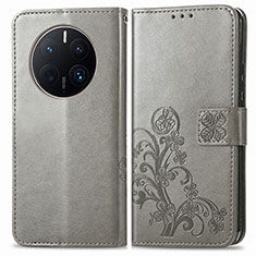 Leather Case Stands Flip Flowers Cover Holder for Huawei Mate 50 Pro Gray