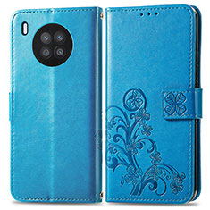 Leather Case Stands Flip Flowers Cover Holder for Huawei Nova 8i Blue