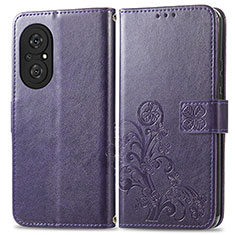 Leather Case Stands Flip Flowers Cover Holder for Huawei Nova 9 SE Purple