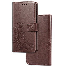 Leather Case Stands Flip Flowers Cover Holder for Huawei P Smart Z (2019) Brown