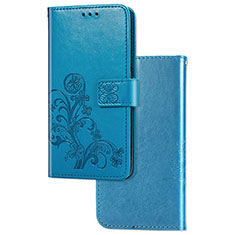 Leather Case Stands Flip Flowers Cover Holder for Huawei Y7p Blue
