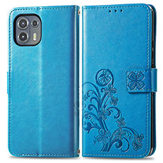 Leather Case Stands Flip Flowers Cover Holder for Motorola Moto Edge 20 Lite 5G Blue