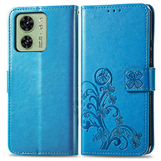 Leather Case Stands Flip Flowers Cover Holder for Motorola Moto Edge (2023) 5G Blue