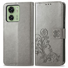 Leather Case Stands Flip Flowers Cover Holder for Motorola Moto Edge (2023) 5G Gray