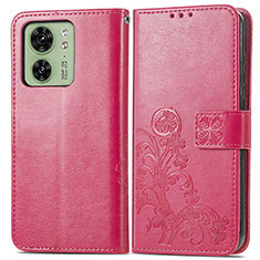 Leather Case Stands Flip Flowers Cover Holder for Motorola Moto Edge (2023) 5G Hot Pink