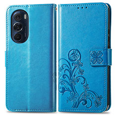 Leather Case Stands Flip Flowers Cover Holder for Motorola Moto Edge 30 Pro 5G Blue