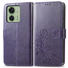 Leather Case Stands Flip Flowers Cover Holder for Motorola Moto Edge 40 5G Purple