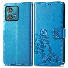 Leather Case Stands Flip Flowers Cover Holder for Motorola Moto Edge 40 Neo 5G Blue