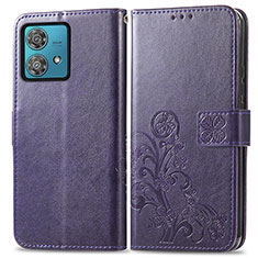 Leather Case Stands Flip Flowers Cover Holder for Motorola Moto Edge 40 Neo 5G Purple