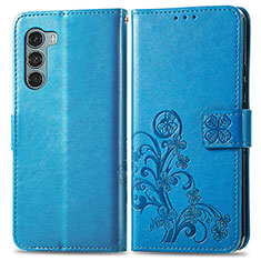 Leather Case Stands Flip Flowers Cover Holder for Motorola Moto Edge S30 5G Blue