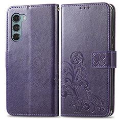 Leather Case Stands Flip Flowers Cover Holder for Motorola Moto Edge S30 5G Purple