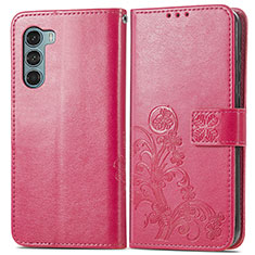 Leather Case Stands Flip Flowers Cover Holder for Motorola Moto Edge S30 5G Red