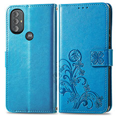 Leather Case Stands Flip Flowers Cover Holder for Motorola Moto G Play (2023) Blue