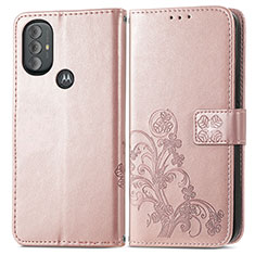 Leather Case Stands Flip Flowers Cover Holder for Motorola Moto G Play (2023) Pink