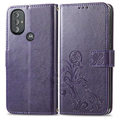 Leather Case Stands Flip Flowers Cover Holder for Motorola Moto G Play (2023) Purple