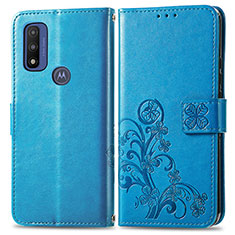 Leather Case Stands Flip Flowers Cover Holder for Motorola Moto G Pure Blue