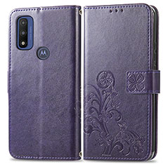 Leather Case Stands Flip Flowers Cover Holder for Motorola Moto G Pure Purple