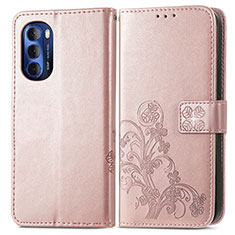 Leather Case Stands Flip Flowers Cover Holder for Motorola Moto G Stylus (2022) 5G Pink