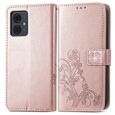 Leather Case Stands Flip Flowers Cover Holder for Motorola Moto G14 Rose Gold
