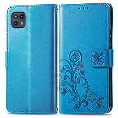 Leather Case Stands Flip Flowers Cover Holder for Motorola Moto G50 5G Blue