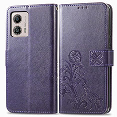 Leather Case Stands Flip Flowers Cover Holder for Motorola Moto G53 5G Purple