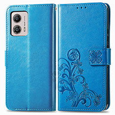 Leather Case Stands Flip Flowers Cover Holder for Motorola Moto G53y 5G Blue