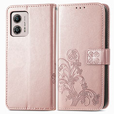 Leather Case Stands Flip Flowers Cover Holder for Motorola Moto G53y 5G Rose Gold