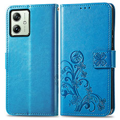 Leather Case Stands Flip Flowers Cover Holder for Motorola Moto G54 5G Blue