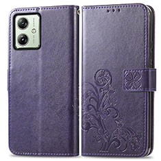 Leather Case Stands Flip Flowers Cover Holder for Motorola Moto G54 5G Purple