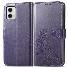 Leather Case Stands Flip Flowers Cover Holder for Motorola Moto G73 5G Purple