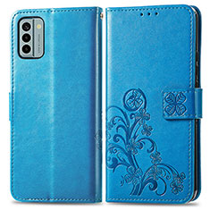 Leather Case Stands Flip Flowers Cover Holder for Nokia G22 Blue