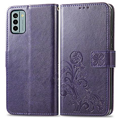 Leather Case Stands Flip Flowers Cover Holder for Nokia G22 Purple