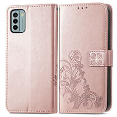 Leather Case Stands Flip Flowers Cover Holder for Nokia G22 Rose Gold