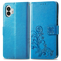 Leather Case Stands Flip Flowers Cover Holder for Nothing Phone 2 Blue