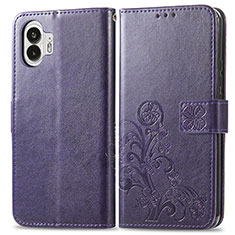 Leather Case Stands Flip Flowers Cover Holder for Nothing Phone 2 Purple