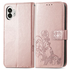 Leather Case Stands Flip Flowers Cover Holder for Nothing Phone 2 Rose Gold