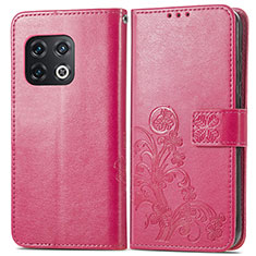 Leather Case Stands Flip Flowers Cover Holder for OnePlus 10 Pro 5G Hot Pink