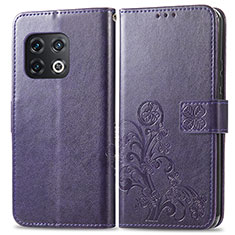 Leather Case Stands Flip Flowers Cover Holder for OnePlus 10 Pro 5G Purple