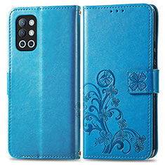 Leather Case Stands Flip Flowers Cover Holder for OnePlus 9R 5G Blue