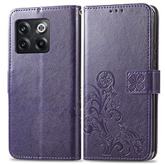 Leather Case Stands Flip Flowers Cover Holder for OnePlus Ace Pro 5G Purple