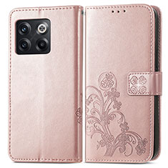 Leather Case Stands Flip Flowers Cover Holder for OnePlus Ace Pro 5G Rose Gold