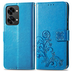 Leather Case Stands Flip Flowers Cover Holder for OnePlus Nord 2T 5G Blue