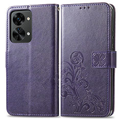 Leather Case Stands Flip Flowers Cover Holder for OnePlus Nord 2T 5G Purple