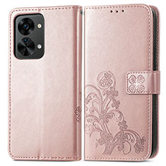 Leather Case Stands Flip Flowers Cover Holder for OnePlus Nord 2T 5G Rose Gold